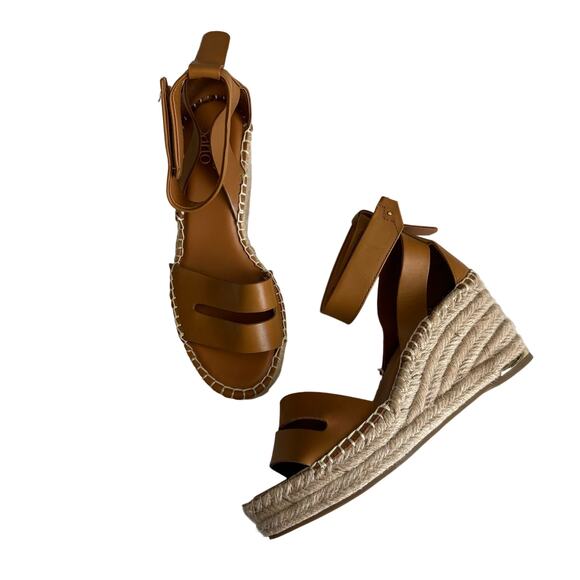 Franco Sarto Shoes - Franco Sarto Callia Cognac Strappy Leather
Wedge Espadrille Sandals Size 7